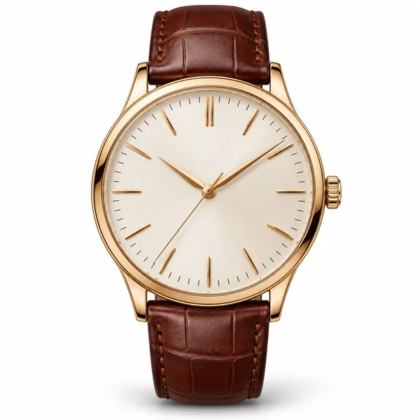 Classic Leather Strap Watch with a cream dial and brown strap